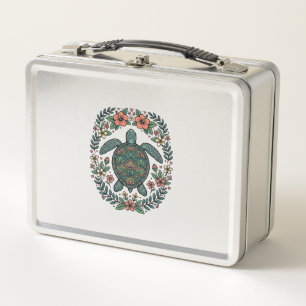 Vintage Sea Turtle Floral Vector Design_1 Metal Lunch Box