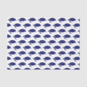 Vintage Sea Turtle Silhouette Drawing Blue Tissue Paper