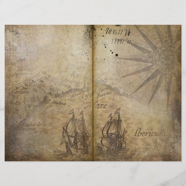 Vintage Seafarers Journal Scrapbook Paper (Front)