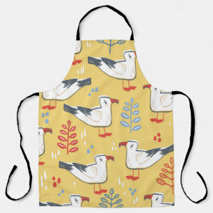 Vintage Seagull Leaves Natural Pattern Apron