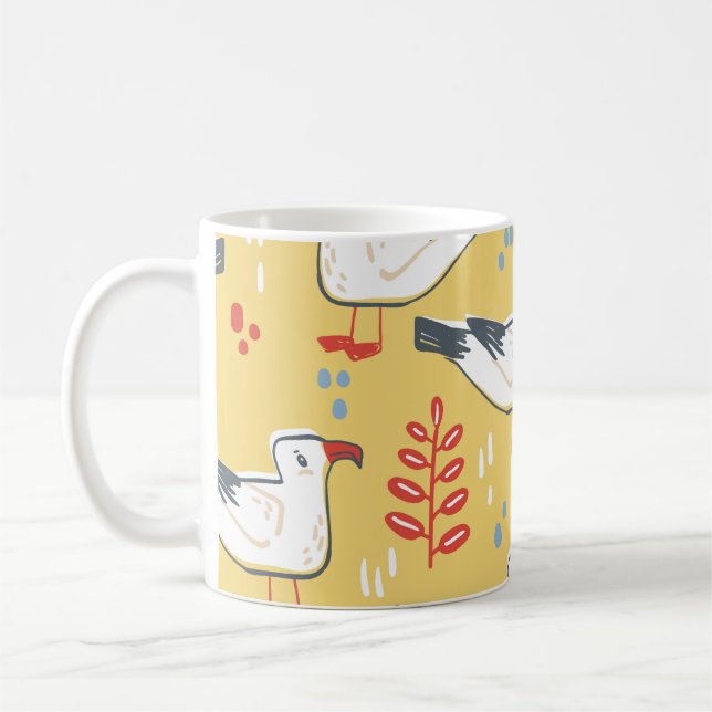 Vintage Seagull Leaves Natural Pattern Coffee Mug (Left)