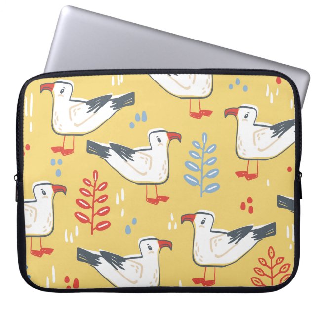 Vintage Seagull Leaves Natural Pattern Laptop Sleeve (Front)