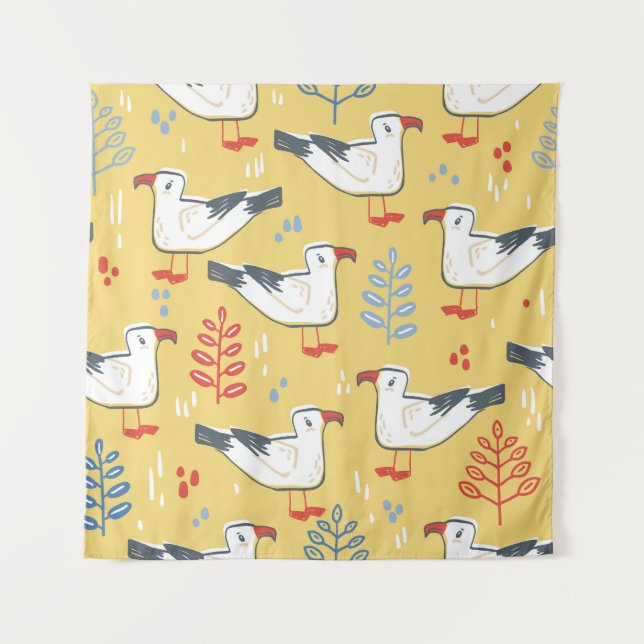 Vintage Seagull Leaves Natural Pattern Tapestry (Front)
