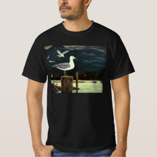 Vintage Seagull Perched Pier, Marine Birds Animals T-Shirt