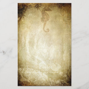 Vintage seahorse and bamboo sepia stationery