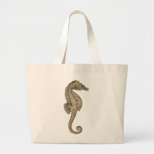 Vintage Seahorse Illustration Large Tote Bag