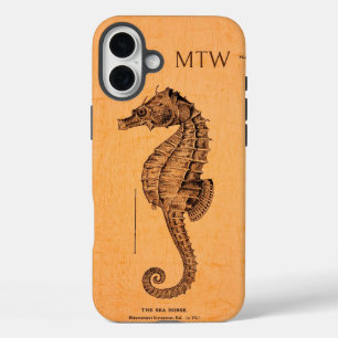 Vintage Seahorse Illustration with Initials iPhone 16 Plus Case