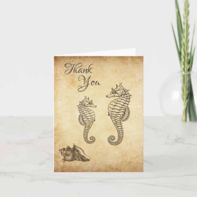 Vintage Seahorses Ocean Beach Thank You Card (Front)