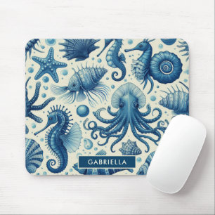 Vintage Sealife Animals Pattern Mouse Pad
