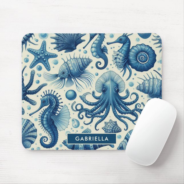 Vintage Sealife Animals Pattern Mouse Pad (With Mouse)