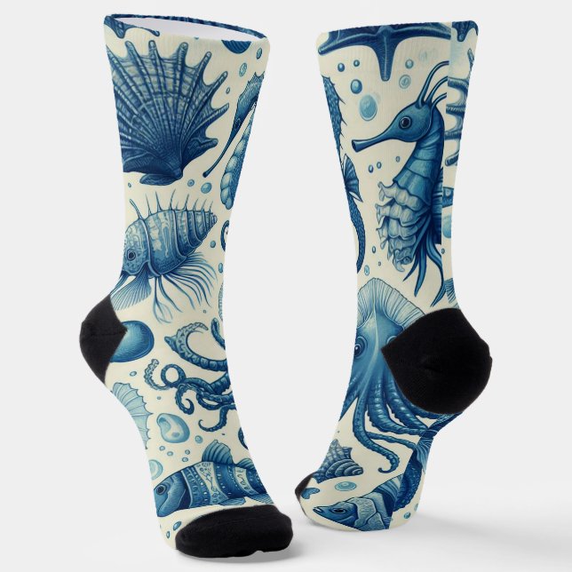 Vintage Sealife Animals Pattern Socks (Angled)