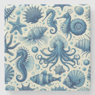 Vintage Sealife Animals Pattern Stone Coaster