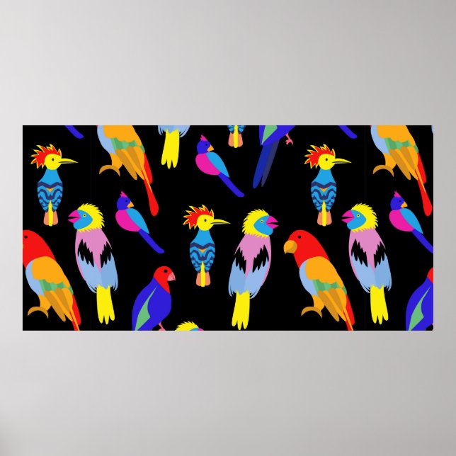 vintage seamless background with Exotic tropical b Poster (Front)