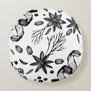 Vintage seamless background with hand drawn herbs round cushion