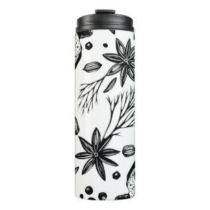 Vintage seamless background with hand drawn herbs thermal tumbler