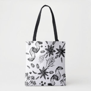 Vintage seamless background with hand drawn herbs tote bag