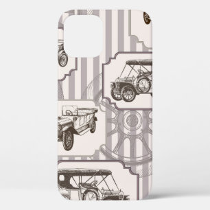 Vintage seamless background with vintage retro car iPhone 12 case