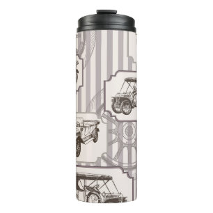 Vintage seamless background with vintage retro car thermal tumbler