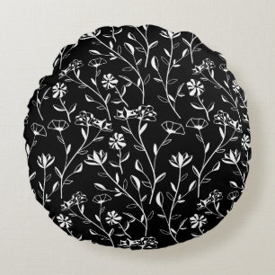 Vintage Seamless Contour Floral Pattern. Hand Draw Round Cushion