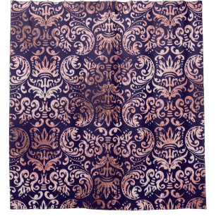 Vintage seamless damask rose gold foil classic pat shower curtain