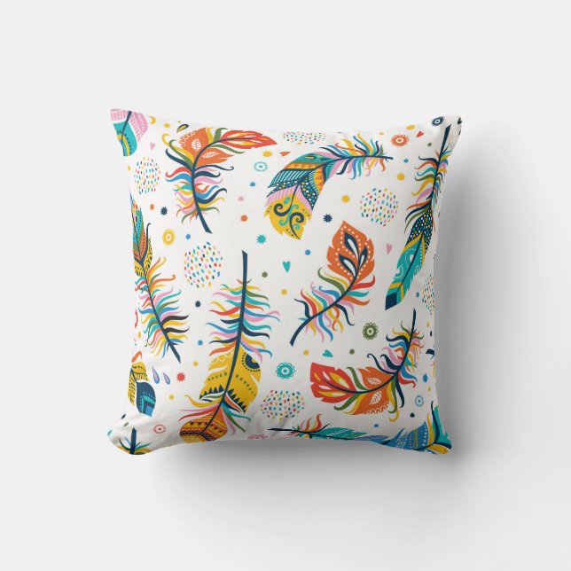 Vintage seamless feathers pattern in boho style cushion (Front)