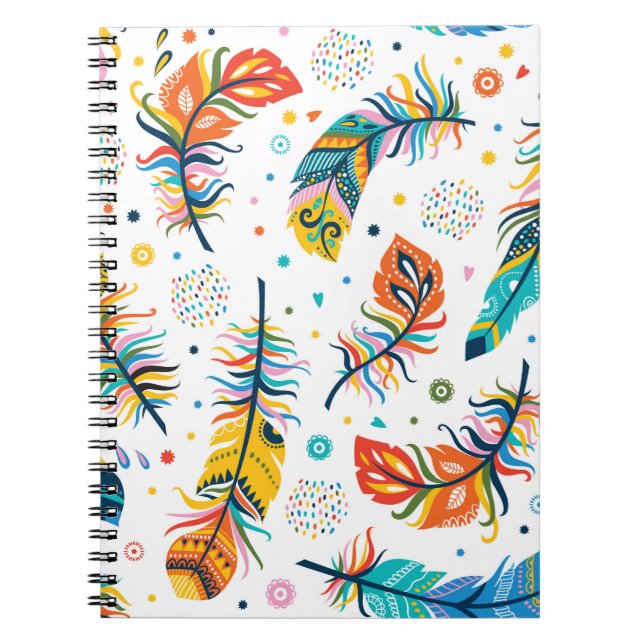 Vintage seamless feathers pattern in boho style notebook (Front)