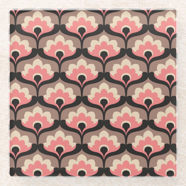 Vintage Seamless Floral Flower Pattern Glass Coaster (Front)