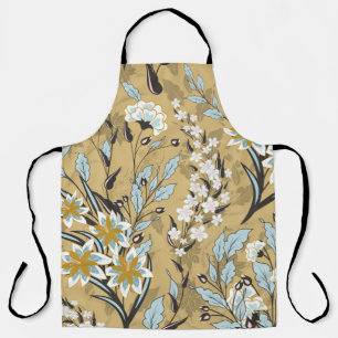 Vintage seamless floral pattern on a black backgro apron
