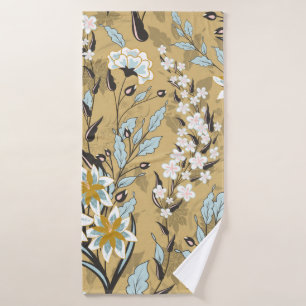Vintage seamless floral pattern on a black backgro bath towel