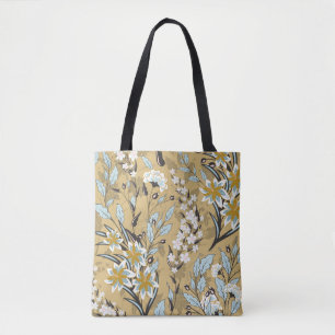 Vintage seamless floral pattern on a black backgro tote bag