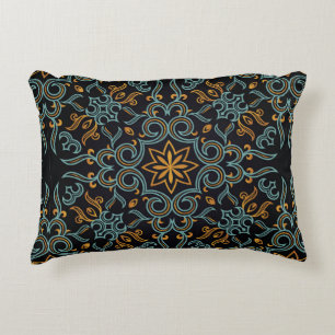 Vintage seamless gold and blue pattern with art or decorative cushion