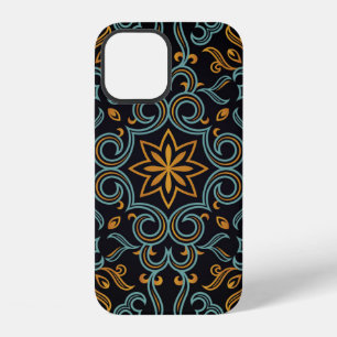 Vintage seamless gold and blue pattern with art or iPhone 12 case