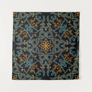 Vintage seamless gold and blue pattern with art or tapestry