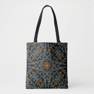Vintage seamless gold and blue pattern with art or tote bag