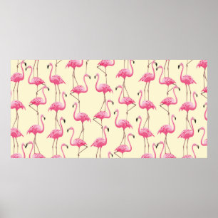 vintage seamless graphical realistic flamingo bird poster