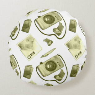 Vintage seamless hipster sepia pattern consisting  round cushion