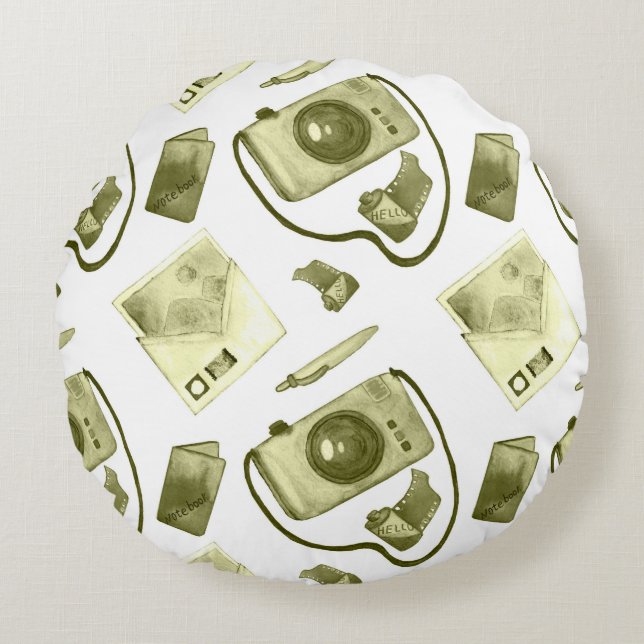 Vintage seamless hipster sepia pattern consisting  round cushion (Front)