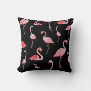 vintage seamless pattern Cute flamingos on black b Cushion