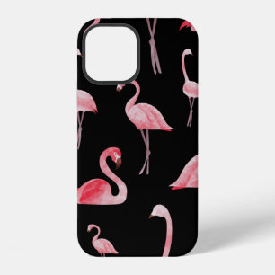 vintage seamless pattern Cute flamingos on black b iPhone 12 Case