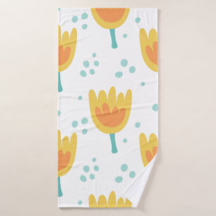 Vintage seamless pattern,  cute flowers pattern70s bath towel