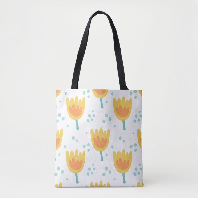 Vintage seamless pattern,  cute flowers pattern70s tote bag (Front)