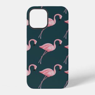vintage seamless pattern Flamingos on blue backgro iPhone 12 Case