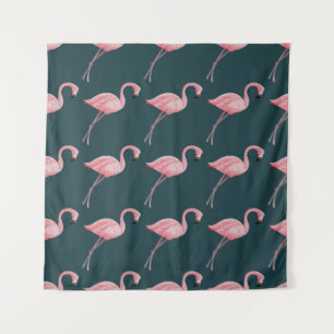 vintage seamless pattern Flamingos on blue backgro Tapestry