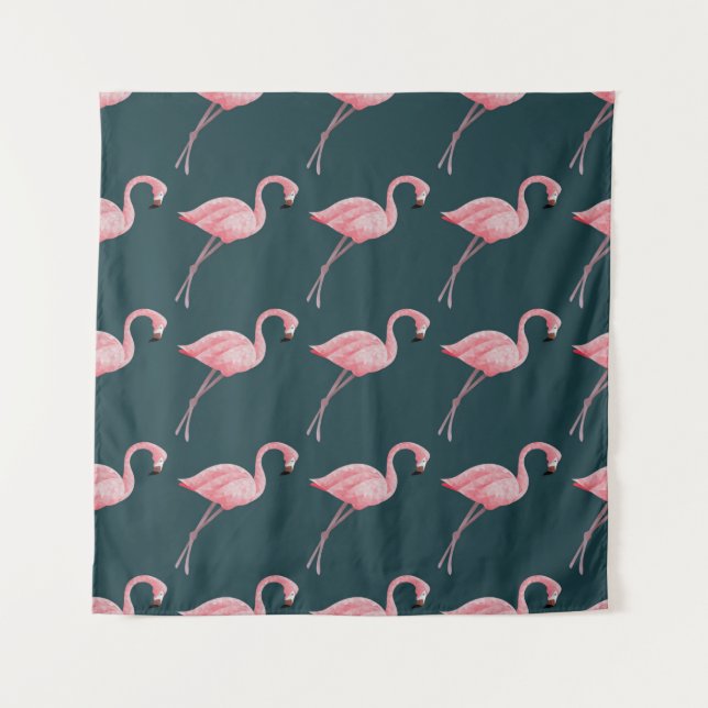 vintage seamless pattern Flamingos on blue backgro Tapestry (Front)