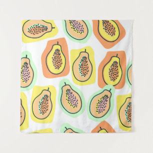 Vintage seamless pattern hand-drawn papaya fruit. tapestry