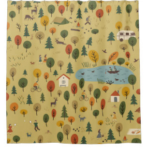 vintage seamless pattern of autumn forest landscap shower curtain