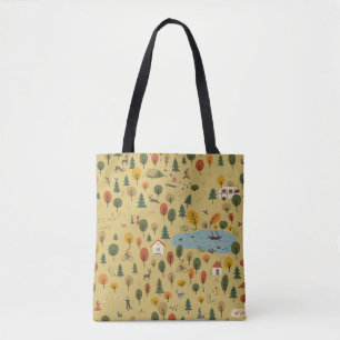 vintage seamless pattern of autumn forest landscap tote bag