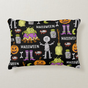 vintage seamless pattern on the theme of Happy Hal Decorative Cushion