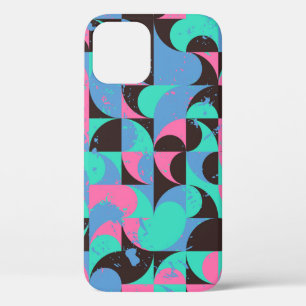 Vintage seamless pattern tiles in black, neon pink iPhone 12 case