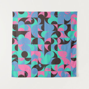 Vintage seamless pattern tiles in black, neon pink tapestry